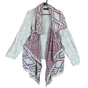 Au Lieu Womens Sweater Gray Burgundy Aztec Open Waterfall Front Cardigan 3X